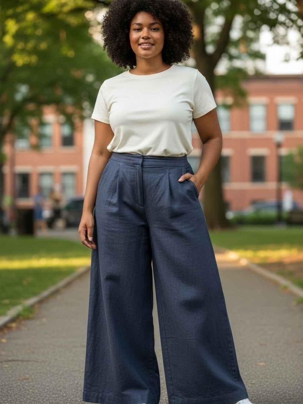 Banana Republic Navy Wide-Leg High-Rise Trousers